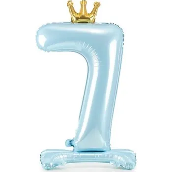 Balónek Balónek číslo 7 stojící modrý s korunkou 84 cm chb89065