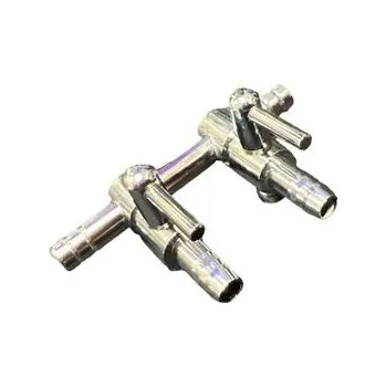 Rozdělovač pro vzduchování vody průchozí 2-cestný s výstupy 4 x 6 mm