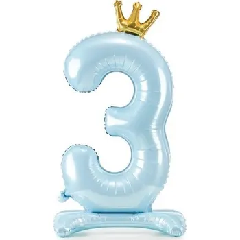 Balónek Balónek číslo 3 stojící modrý s korunkou 84 cm chb89061