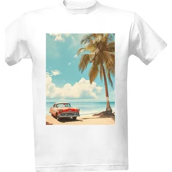 Pánské oblečení Tričko s potiskem Staré retro auto na pláži pánské