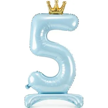Balónek Balónek číslo 5 stojící modrý s korunkou 84 cm chb89063
