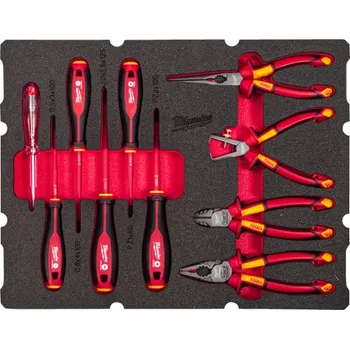 Skříňka na nářadí MILWAUKEE PACKOUT pěnová vložka s nářadím pro elektrikáře 10 ks 4932493637