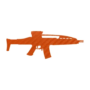 Polep vozidla SAMOLEPKA Samopal 002 pravá (54 - 3D karbon oranžový) NA AUTO, NÁLEPKA, FÓLIE, POLEP, TUNING, VLASTNÍ TEXT, TISK, AUTOSAMOLEPKY.cz, POLEPY, OBRÁZEK, LOGO, SAMOLEPKY