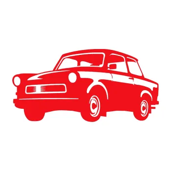 Polep vozidla SAMOLEPKA Trabant karikatura levá (10 - červená) NA AUTO, NÁLEPKA, FÓLIE, POLEP, TUNING, VLASTNÍ TEXT, TISK, AUTOSAMOLEPKY.cz, POLEPY, OBRÁZEK, LOGO, SAMOLEPKY