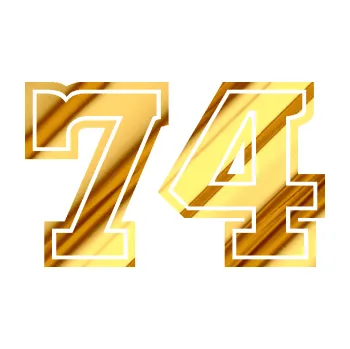 Polep vozidla Startovní číslo 74 typ 5 (81 - chrom fólie zlatá zrcadlová) SAMOLEPKA NA AUTO, NÁLEPKA, FÓLIE, POLEP, TUNING, VLASTNÍ TEXT, TISK, AUTOSAMOLEPKY.cz, POLEPY, OBRÁZEK, LOGO, 3D STICKERS