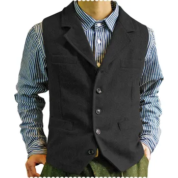 Pánská vesta Vlněná pánská vesta formální s kapsami Barva: Černá, Velikost: L