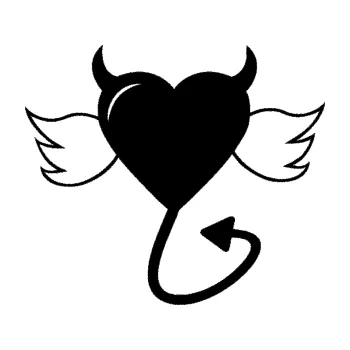 Samolepící dekorace SAMOLEPKA Srdce anděl ďábel 002 pravá (01 - černá) NA AUTO, NÁLEPKA, FÓLIE, POLEP, TUNING, VLASTNÍ TEXT, TISK, AUTOSAMOLEPKY.cz, POLEPY, OBRÁZEK, LOGO, SAMOLEPKY