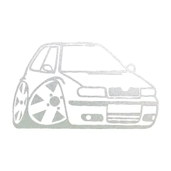 Polep vozidla SAMOLEPKA Škoda Felicia karikatura pravá (60 - pískované sklo) NA AUTO, NÁLEPKA, FÓLIE, POLEP, TUNING, VLASTNÍ TEXT, TISK, AUTOSAMOLEPKY.cz, POLEPY, OBRÁZEK, LOGO, SAMOLEPKY