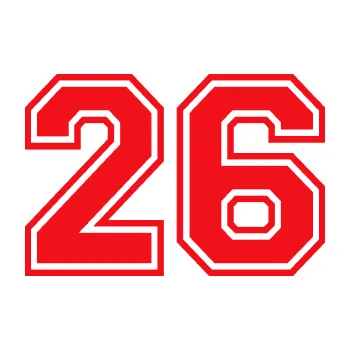 Polep vozidla SAMOLEPKA Startovní číslo 26 typ 4 (10 - červená) NA AUTO, NÁLEPKA, FÓLIE, POLEP, TUNING, VLASTNÍ TEXT, TISK, AUTOSAMOLEPKY.cz, POLEPY, OBRÁZEK, LOGO, SAMOLEPKY