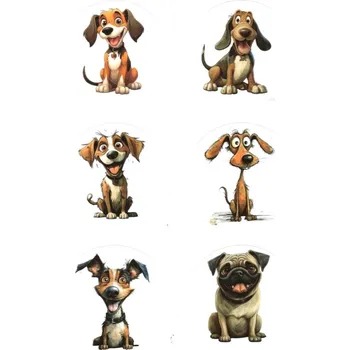 samolepka Samolepky, kulaté, PSI, animovaný, 4,5 cm, 6ks/arch