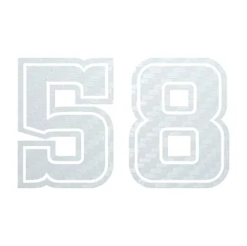 Polep vozidla SAMOLEPKA Startovní číslo 58 typ 5 (51 - 3D karbon bílý) NA AUTO, NÁLEPKA, FÓLIE, POLEP, TUNING, VLASTNÍ TEXT, TISK, AUTOSAMOLEPKY.cz, POLEPY, OBRÁZEK, LOGO, SAMOLEPKY
