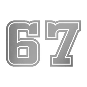 Polep vozidla SAMOLEPKA Startovní číslo 67 typ 5 (42 - stříbrná metalíza) NA AUTO, NÁLEPKA, FÓLIE, POLEP, TUNING, VLASTNÍ TEXT, TISK, AUTOSAMOLEPKY.cz, POLEPY, OBRÁZEK, LOGO, SAMOLEPKY