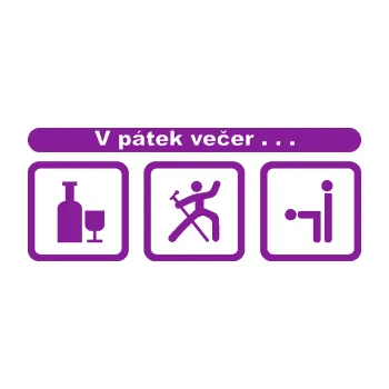 Polep vozidla SAMOLEPKA V pátek večer (14 - fialová) NA AUTO, NÁLEPKA, FÓLIE, POLEP, TUNING, VLASTNÍ TEXT, TISK, AUTOSAMOLEPKY.cz, POLEPY, OBRÁZEK, LOGO, SAMOLEPKY