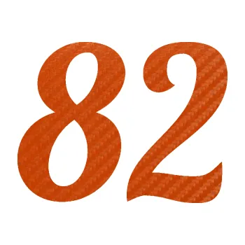Polep vozidla Startovní číslo 82 typ 3 (54 - 3D karbon oranžový) SAMOLEPKA NA AUTO, NÁLEPKA, FÓLIE, POLEP, TUNING, VLASTNÍ TEXT, TISK, AUTOSAMOLEPKY.cz, POLEPY, OBRÁZEK, LOGO, 3D STICKERS