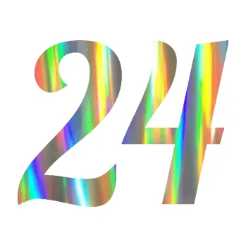 Polep vozidla Startovní číslo 24 typ 3 (93 - Holografická) SAMOLEPKA NA AUTO, NÁLEPKA, FÓLIE, POLEP, TUNING, VLASTNÍ TEXT, TISK, AUTOSAMOLEPKY.cz, POLEPY, OBRÁZEK, LOGO, 3D STICKERS