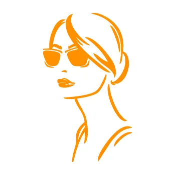 Samolepící dekorace Žena tvář 003 levá s brýlemi (06 - oranžová) SAMOLEPKA NA AUTO, NÁLEPKA, FÓLIE, POLEP, TUNING, VLASTNÍ TEXT, TISK, AUTOSAMOLEPKY.cz, POLEPY, OBRÁZEK, LOGO, 3D STICKERS