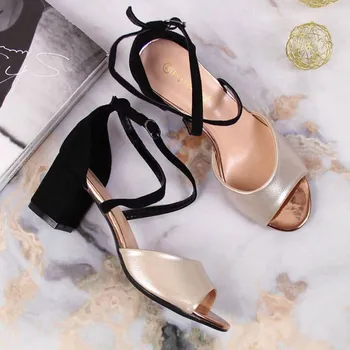 Dámské sandále Dámské sandály na jehlovém podpatku WOL68 - Potocki 39 černo-zlatá