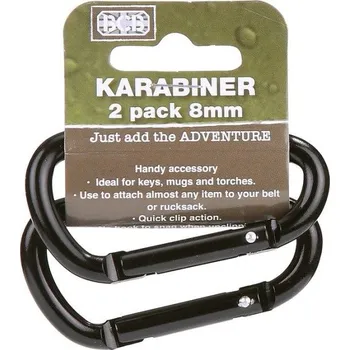 Sada adventure karabin BCB 8 mm (Praktické kovové karabiny, lze je použít k připevnění téměř jakéhokoli předmětu např. hrnku, svítilny... k batohu či jiné výstroji.)