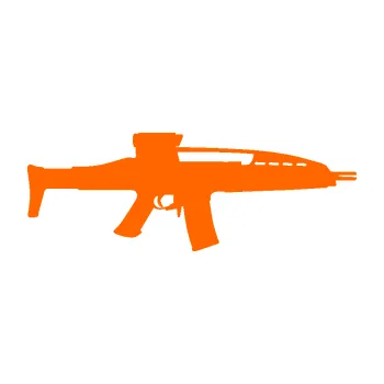 Polep vozidla SAMOLEPKA Samopal 002 pravá (73 - Fluorescentní oranžová) NA AUTO, NÁLEPKA, FÓLIE, POLEP, TUNING, VLASTNÍ TEXT, TISK, AUTOSAMOLEPKY.cz, POLEPY, OBRÁZEK, LOGO, SAMOLEPKY