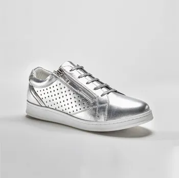 Dámské tenisky Kožené perforované tenisky se zipem stříbřitá 40