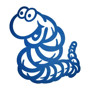 Samolepicí dekorace na vozidlo Veselý červík levá (65 - škrábaný kov modrý) SAMOLEPKA NA AUTO, NÁLEPKA, FÓLIE, POLEP, TUNING, VLASTNÍ TEXT, TISK, AUTOSAMOLEPKY.cz, POLEPY, OBRÁZEK, LOGO, 3D STICKERS