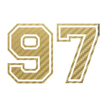 Polep vozidla Startovní číslo 97 typ 4 (59 - 3D karbon zlatý) SAMOLEPKA NA AUTO, NÁLEPKA, FÓLIE, POLEP, TUNING, VLASTNÍ TEXT, TISK, AUTOSAMOLEPKY.cz, POLEPY, OBRÁZEK, LOGO, 3D STICKERS