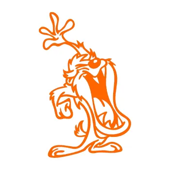 Samolepicí dekorace na vozidlo Tazman uřvanej pravá (73 - Fluorescentní oranžová) SAMOLEPKA NA AUTO, NÁLEPKA, FÓLIE, POLEP, TUNING, VLASTNÍ TEXT, TISK, AUTOSAMOLEPKY.cz, POLEPY, OBRÁZEK, LOGO, 3D STICKERS