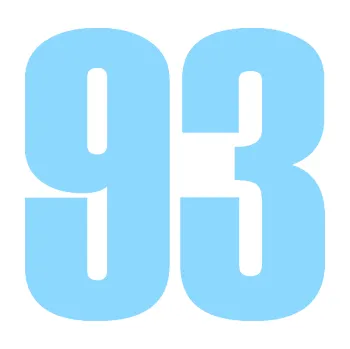 Samolepicí dekorace na vozidlo Startovní číslo 93 typ 2 (03 - světle modrá) SAMOLEPKA NA AUTO, NÁLEPKA, FÓLIE, POLEP, TUNING, VLASTNÍ TEXT, TISK, AUTOSAMOLEPKY.cz, POLEPY, OBRÁZEK, LOGO, 3D STICKERS