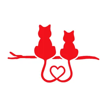 Samolepící dekorace SAMOLEPKA Zamilované kočky spojené ocásky levá (10 - červená) NA AUTO, NÁLEPKA, FÓLIE, POLEP, TUNING, VLASTNÍ TEXT, TISK, AUTOSAMOLEPKY.cz, POLEPY, OBRÁZEK, LOGO, SAMOLEPKY