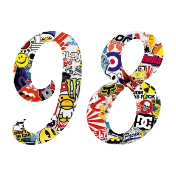 Polep vozidla Startovní číslo 98 typ 3 (83 - Sticker bomb) SAMOLEPKA NA AUTO, NÁLEPKA, FÓLIE, POLEP, TUNING, VLASTNÍ TEXT, TISK, AUTOSAMOLEPKY.cz, POLEPY, OBRÁZEK, LOGO, 3D STICKERS
