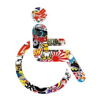 samolepka Vozíčkář 002 invalida - pravá (83 - Sticker bomb) SAMOLEPKA NA AUTO, NÁLEPKA, FÓLIE, POLEP, TUNING, VLASTNÍ TEXT, TISK, AUTOSAMOLEPKY.cz, POLEPY, OBRÁZEK, LOGO, 3D STICKERS