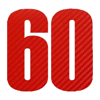 Samolepicí dekorace na vozidlo Startovní číslo 60 typ 2 (53 - 3D karbon červený) SAMOLEPKA NA AUTO, NÁLEPKA, FÓLIE, POLEP, TUNING, VLASTNÍ TEXT, TISK, AUTOSAMOLEPKY.cz, POLEPY, OBRÁZEK, LOGO, 3D STICKERS