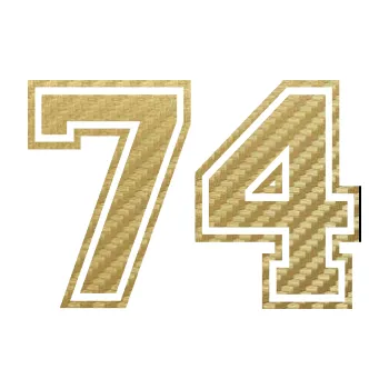 Polep vozidla Startovní číslo 74 typ 4 (59 - 3D karbon zlatý) SAMOLEPKA NA AUTO, NÁLEPKA, FÓLIE, POLEP, TUNING, VLASTNÍ TEXT, TISK, AUTOSAMOLEPKY.cz, POLEPY, OBRÁZEK, LOGO, 3D STICKERS