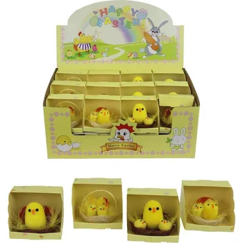 Velikonoční dekorace Velikonoční box mix kuřátka a slepičky 24 ks X5754