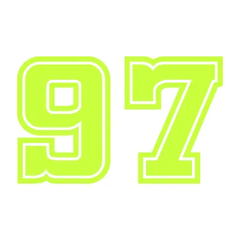 Polep vozidla Startovní číslo 97 typ 5 (27 - limetová) SAMOLEPKA NA AUTO, NÁLEPKA, FÓLIE, POLEP, TUNING, VLASTNÍ TEXT, TISK, AUTOSAMOLEPKY.cz, POLEPY, OBRÁZEK, LOGO, 3D STICKERS