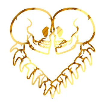 Samolepicí dekorace na vozidlo Zamilované kostry 002 v srdíčku (81 - chrom fólie zlatá zrcadlová) SAMOLEPKA NA AUTO, NÁLEPKA, FÓLIE, POLEP, TUNING, VLASTNÍ TEXT, TISK, AUTOSAMOLEPKY.cz, POLEPY, OBRÁZEK, LOGO, 3D STICKERS