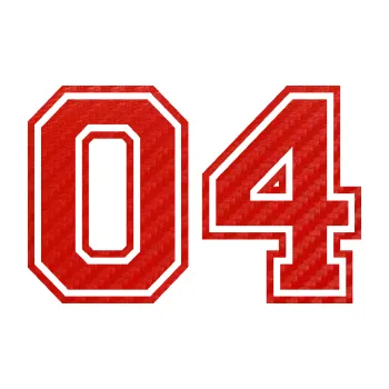 Polep vozidla SAMOLEPKA Startovní číslo 04 typ 4 (53 - 3D karbon červený) NA AUTO, NÁLEPKA, FÓLIE, POLEP, TUNING, VLASTNÍ TEXT, TISK, AUTOSAMOLEPKY.cz, POLEPY, OBRÁZEK, LOGO, SAMOLEPKY