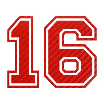 Polep vozidla Startovní číslo 16 typ 4 (53 - 3D karbon červený) SAMOLEPKA NA AUTO, NÁLEPKA, FÓLIE, POLEP, TUNING, VLASTNÍ TEXT, TISK, AUTOSAMOLEPKY.cz, POLEPY, OBRÁZEK, LOGO, 3D STICKERS