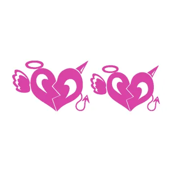 Samolepící dekorace SAMOLEPKA Srdce anděl s ďáblem (16 - růžová) NA AUTO, NÁLEPKA, FÓLIE, POLEP, TUNING, VLASTNÍ TEXT, TISK, AUTOSAMOLEPKY.cz, POLEPY, OBRÁZEK, LOGO, SAMOLEPKY