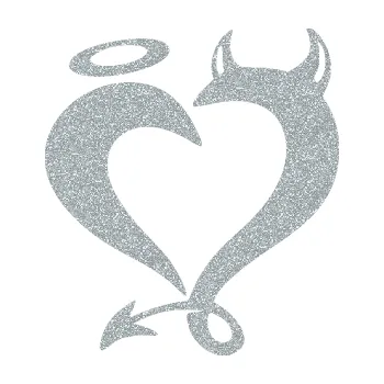 Samolepící dekorace Srdíčko 016 levá anděl s ďáblem (91 - Ultra Metalic stříbrná metalíza) SAMOLEPKA NA AUTO, NÁLEPKA, FÓLIE, POLEP, TUNING, VLASTNÍ TEXT, TISK, AUTOSAMOLEPKY.cz, POLEPY, OBRÁZEK, LOGO, 3D STICKERS