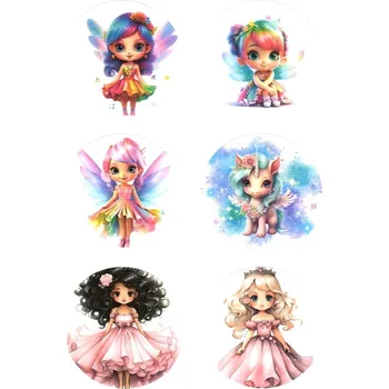 samolepka Samolepky, kulaté, PRINCEZNY, VÍLY, mix, 4,5 cm, 6ks/arch