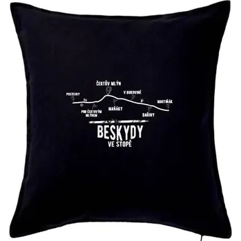 Polštář Beskydy ve stopě - Polštář 50x50 - 50x50 - Pouze potah ( Černá )