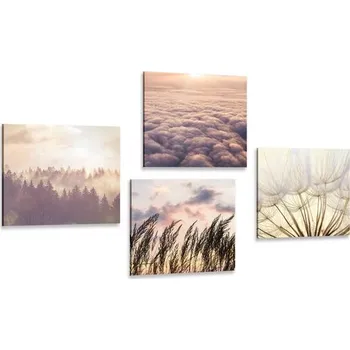 Obraz Dovido Set obrazů malebná krajina při západu slunce