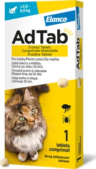 Antiparazitikum pro kočku Elanco AdTab žvýkací tablety pro kočky 2-8 kg 48 mg 1 tbl.