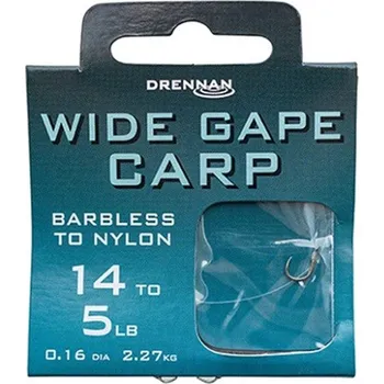 Rybářský háček Drennan návazce Wide Gape Carp barbless vel. 14 / 5lb