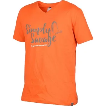 Pánské tričko Savage Gear triko Simply Savage V-Neck Tee oranžové M