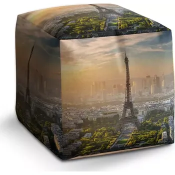 Taburet Taburet Kostka Paříž Eifellova věž Skyline: 40x40x40 cm - Sablio