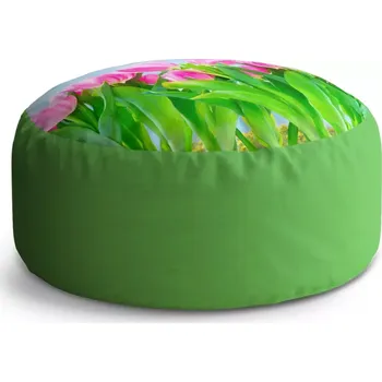 Sedací pytel Kulatý taburet Circle Růžové tulipány: 38x48 cm - Sablio