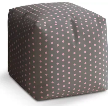Taburet Taburet Kostka Růžové puntíky na šedé: 40x40x40 cm - Sablio