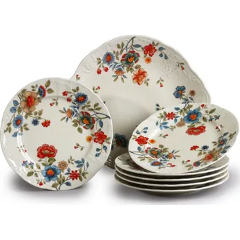 Talíř Thun 1794 Bernadotte, koláčová souprava, slonová kost, květiny, Thun, 7 d.